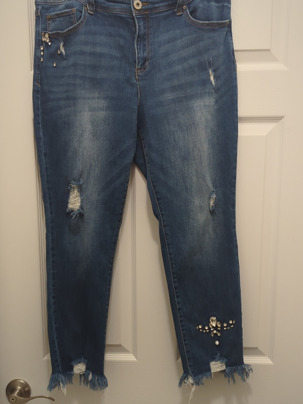 INC International Concepts Distressed Blue Jeans with Jewel Accents